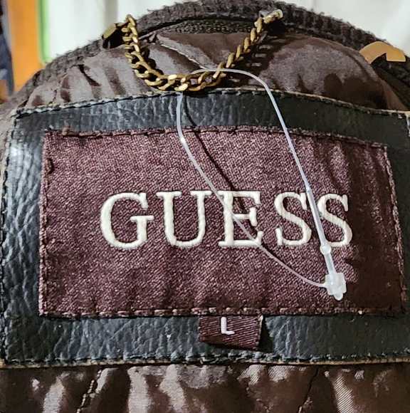 Mens Guess Vintage Leather Bomber jacket size Large - Picture 3 of 4